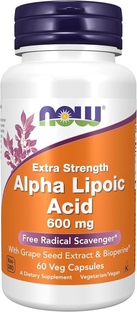 Şimdi Gıdalar Tamamlıyor, Alpha Lipoic Acid 600 mg with Grape Seed Extract & Bioperine®, Ekstra Kuvvet, 60 Kont ( 1)
