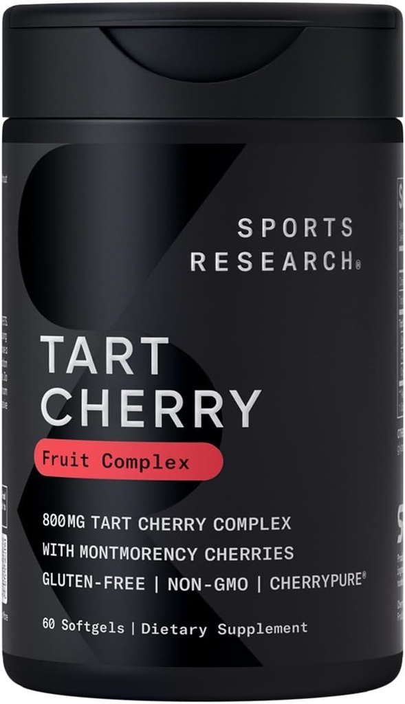 Αθλήματα Έρευνα Tart Cherry Κάψουλες - Κατασκευασμένες από Montmorency Κεράσια - Μη ΓΤΟ & Χωρίς Γλουτένη - 60 Υγρά Softgels