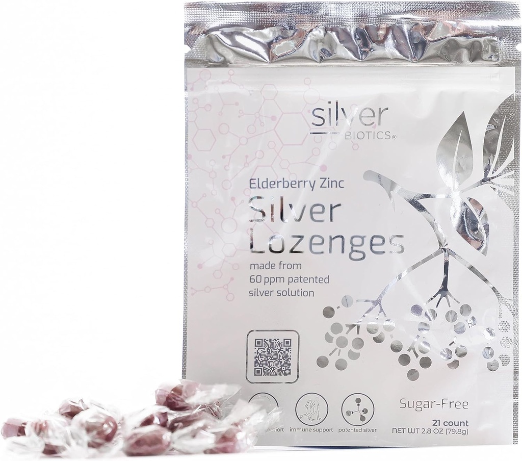 Silver Biotics Sugar-Free Colloidal Silver Lozenges | 60 ppm SilverSol | Immune Support + Throat Soothing Comfort | Elderberry