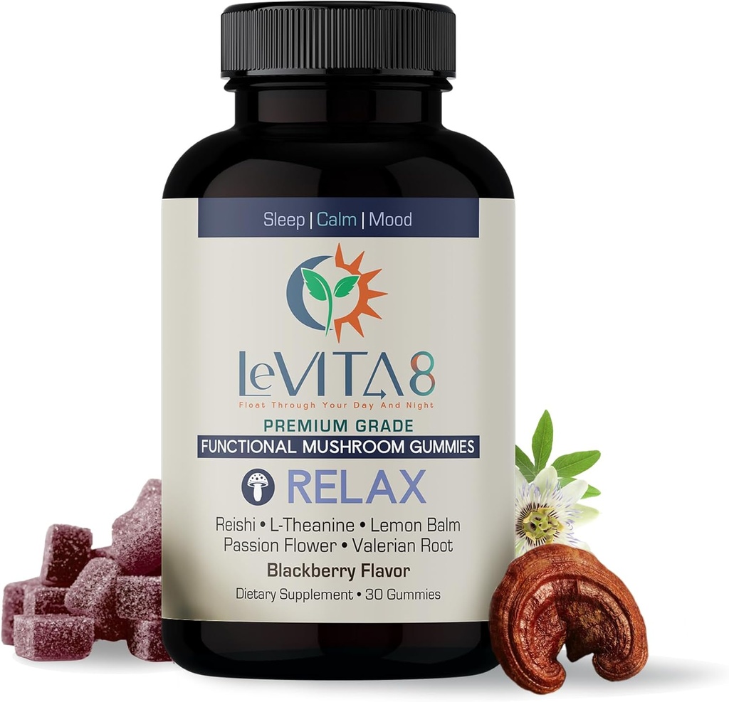 LeVITA8 Premium Reishi Mushroom Sleep Gummies -% 100 Doğal BlackBerry Flavor - Derin Uyku için Calm & Mood Balance - Doğal Uyku Yardımı için 1 Ay Supply