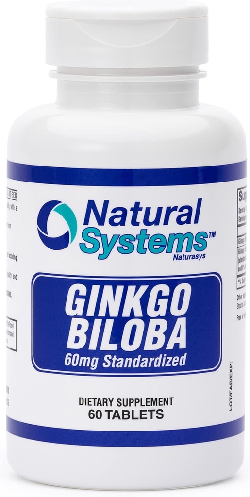 Ginkgo Biloba 60 mg by Natural Systems 60 Tablets - Gingko Biloba Powder Brain Supplement - Ginkgo Biloba Συμπληρώματα Συγκέντρωσης - Memory Vitamins for Men and Women - Boost Energy Συμπληρωματικά