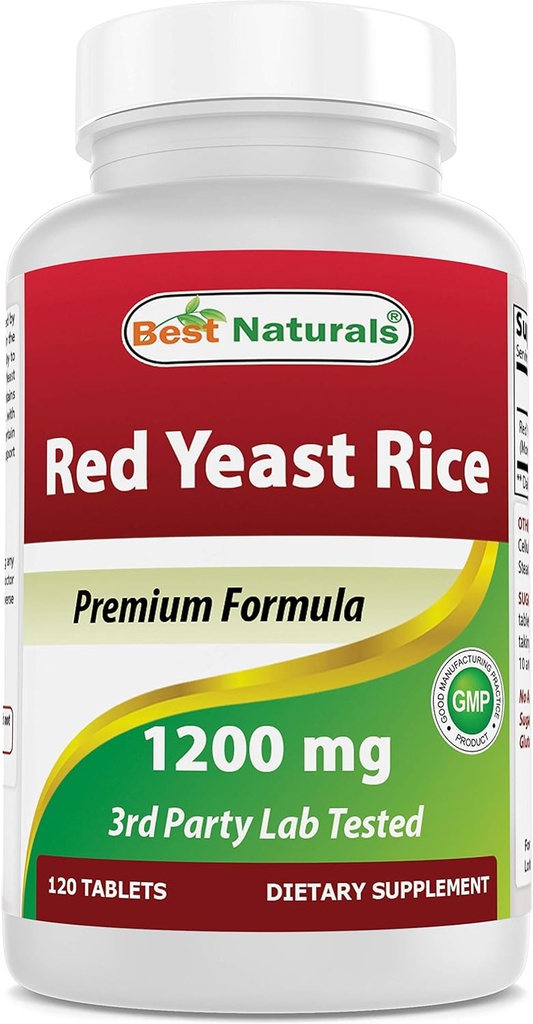 Best Naturals Red Yeast Rice 1200 mg (Non- GMO) 120 δισκία - Μη ακτινοβολημένα, Χωρίς κιτρινίνη