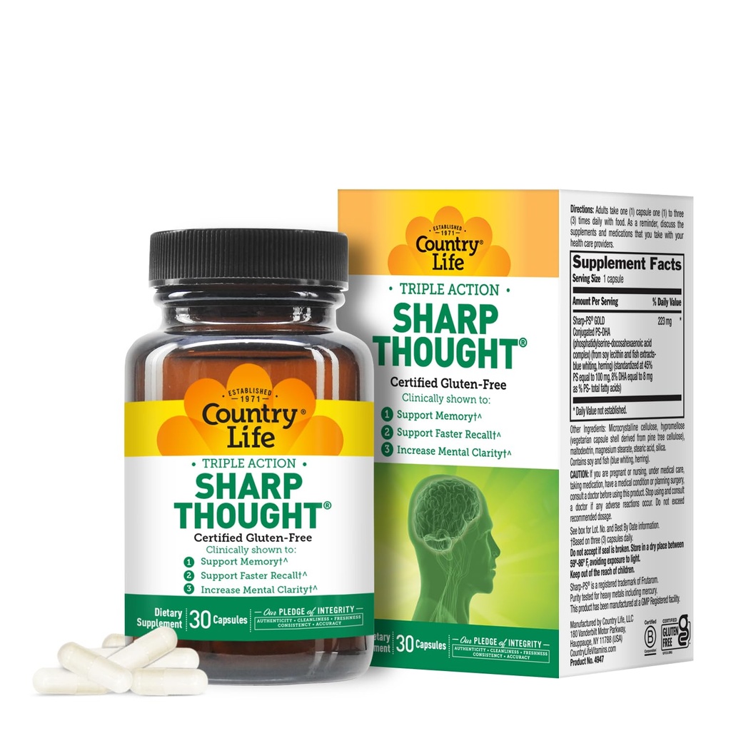 Ülke Hayat Sharp Düşüncesi - Memory & Cognitive Support Supplement – Sharp-PS Gold Phosphatidylserine + DHA – Ruh Clarity & Faster Recall – Gluten-Free, 30 Capsules