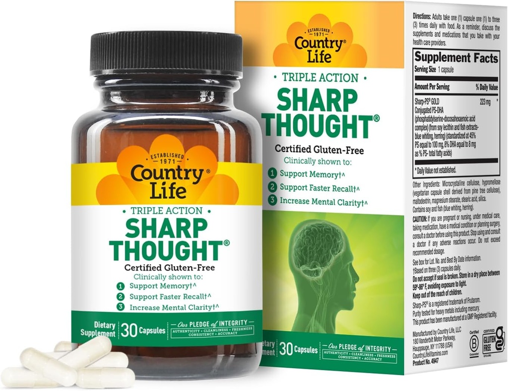 Ülke Hayat Sharp Düşüncesi - Memory & Cognitive Support Supplement – Sharp-PS Gold Phosphatidylserine + DHA – Ruh Clarity & Faster Recall – Gluten-Free, 30 Capsules