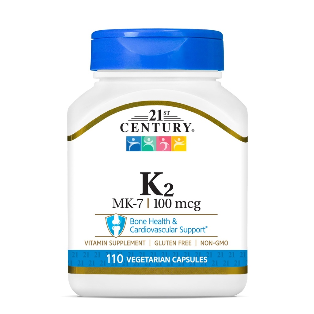 21. Yüzyıl Sağlık Vitamini K2 (MK-7) 100 mg Vegetarian Capsules, 110 Kont
