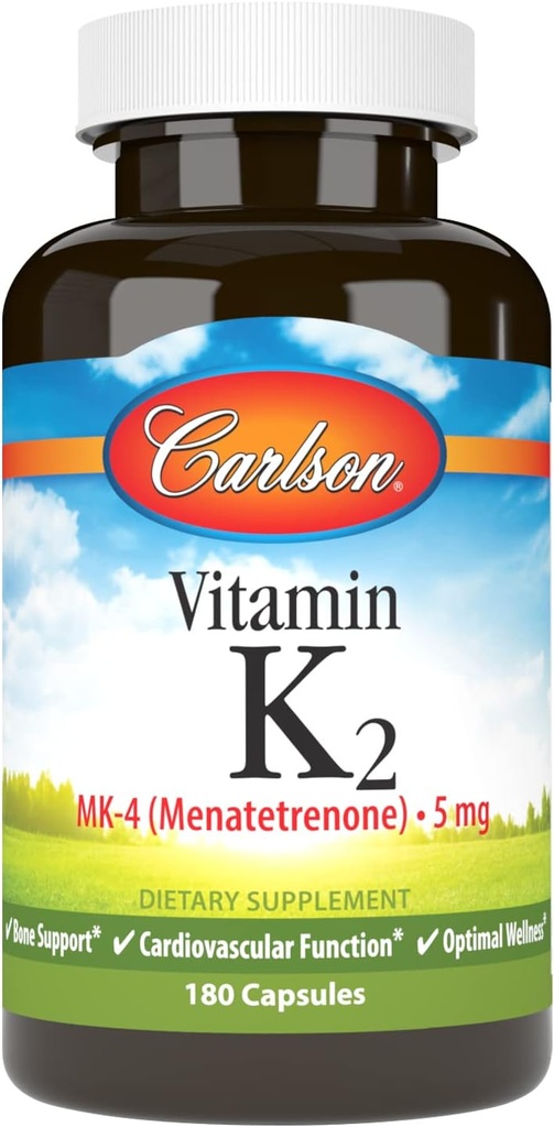 Carlson - Vitamin K2 MK-4 (Menatetrenone), 5 mg, Vitamin K Supplement, Bone Support, K2, Soy-Free, K-2, 180 Capsules