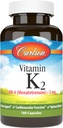 Carlson - Βιταμίνη K2 MK-4 (Μενατερενόνη), 5 mg, Συμπλήρωμα βιταμίνης Κ, Υποστήριξη οστών, K2 Βιταμίνη, Χωρίς σόγια, Βιταμίνη K-2, 180 κάψουλες