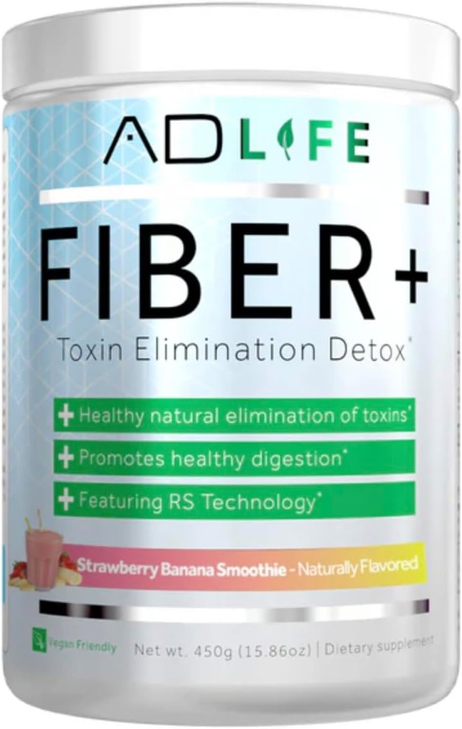 Πρόγραμμα AD Fiber+ Vegan Fiber Supplement Powder, Supports Gut Health and Digestive Regularity (Μπάνα με μούρα, 16,4 oz)