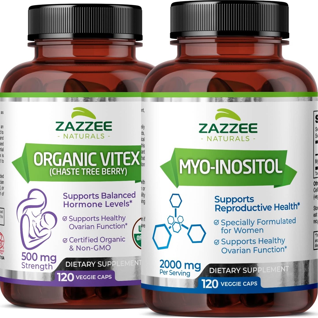 Zazzee Myo-Inositol Capsules ve USDA Organik Vitex Capsules, Vegan, Non-GMO ve All-Doal