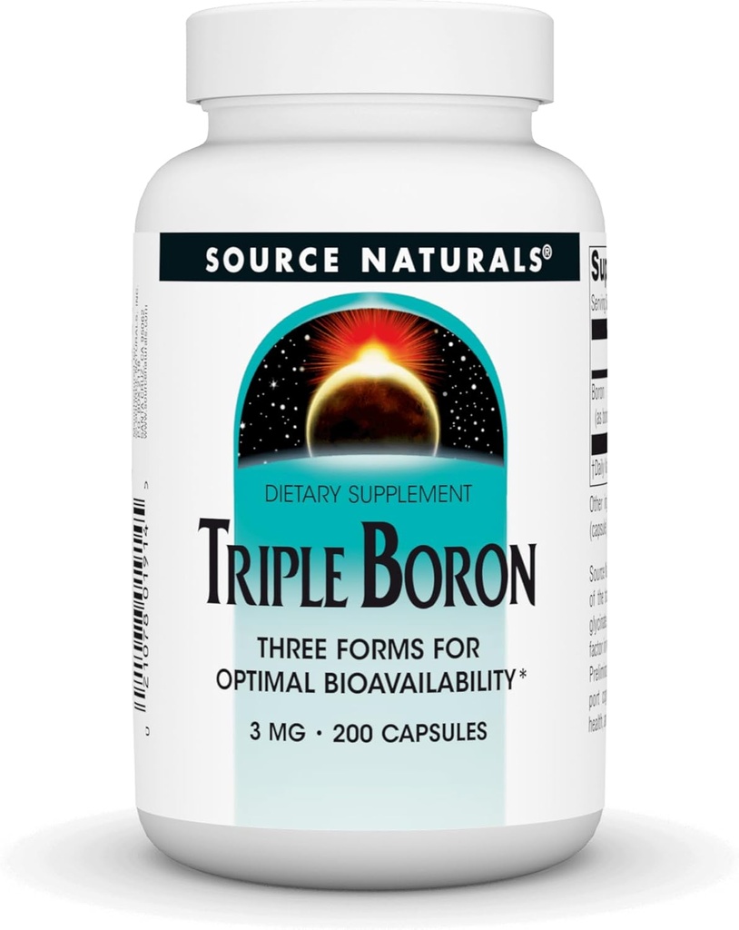 Source Naturals Triple Boron, Τρεις Μορφές για Βέλτιστη Βιοδιαθεσιμότητα * 3 mg - 200 Κάψουλες