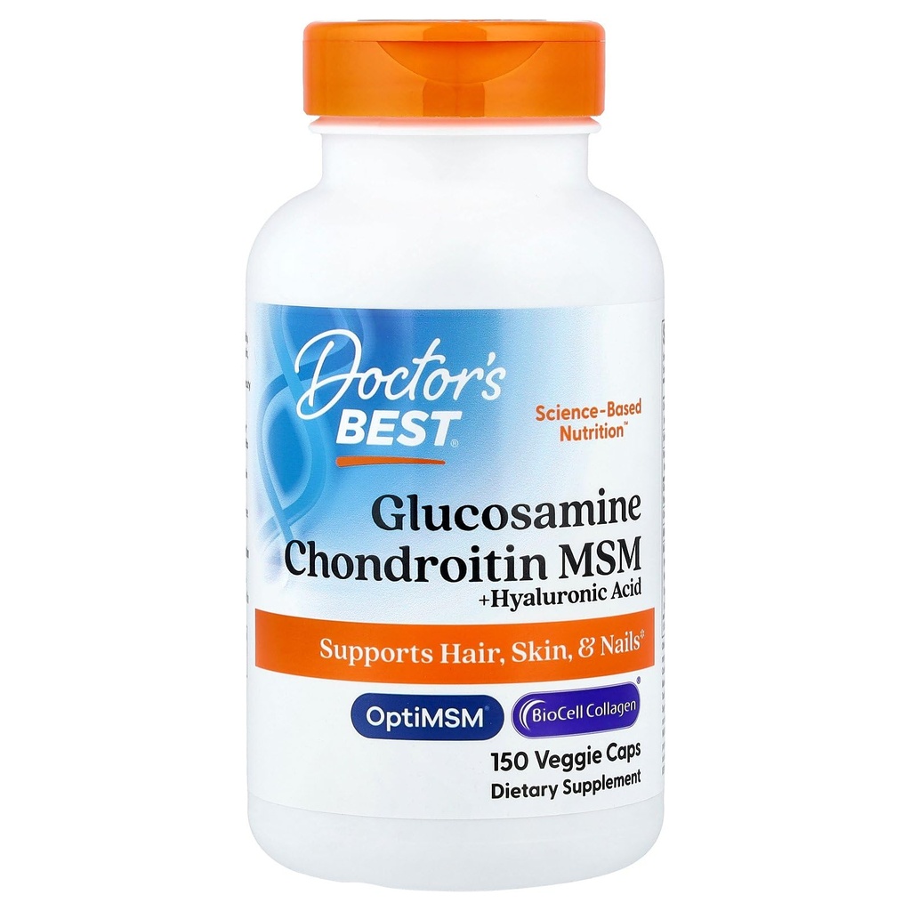 Doktor'un En İyi Glucosamine Chondroitin MSM + Atomik Asit OptiMSM Mükemmel Biocell Collagen, Ortak Destek, Non-GMO, Gluten & Soy Free, 150 Caps