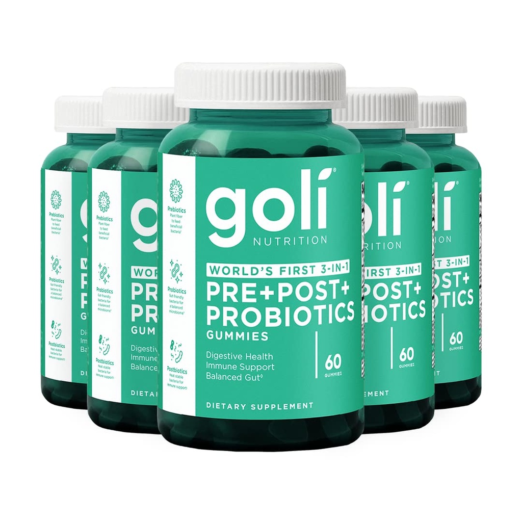 Συμπλήρωμα διατροφής Goli, Pre+Post+Probiotics Gummy - 300 Count - World's First 3-in-1 Gluten-Free, Vegan, Non-GMO, and Gelatin-Free.