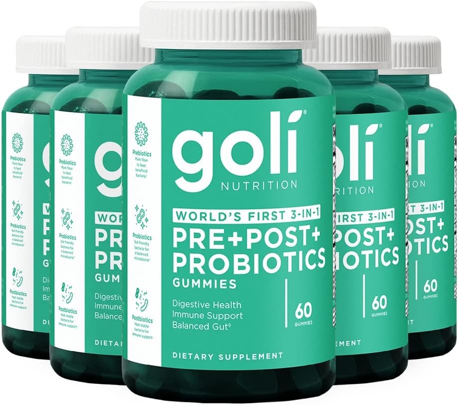 Goli Beslenme Supplement, Pre+Post+Probiyotiks Gummy - 300 Count - World's First 3-in-1 Gluten-Free, Vegan, Non-GMO ve Gelatin-Free.