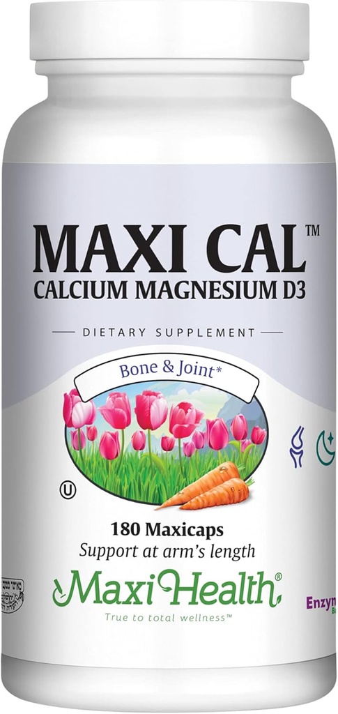Calcium 1000 mg Supplement with Vitamin D3 (1000 IU) and Magnesium (500 mg) - Bone, Teeth and Joint Support for Men and Women - 180 Capsules - Maxi Cal by Maxi Health