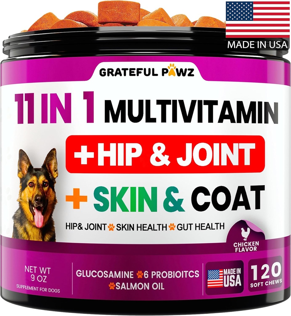 Dog Multivitamin Chewable with Glucosamine - Dog Vitamins and Supplements, Senior & Puppy Multivitamin for Dogs - Pet Chondroitin Hip and Joint Support Health, Immune ATM, Skin, Heart, Probiyotiks