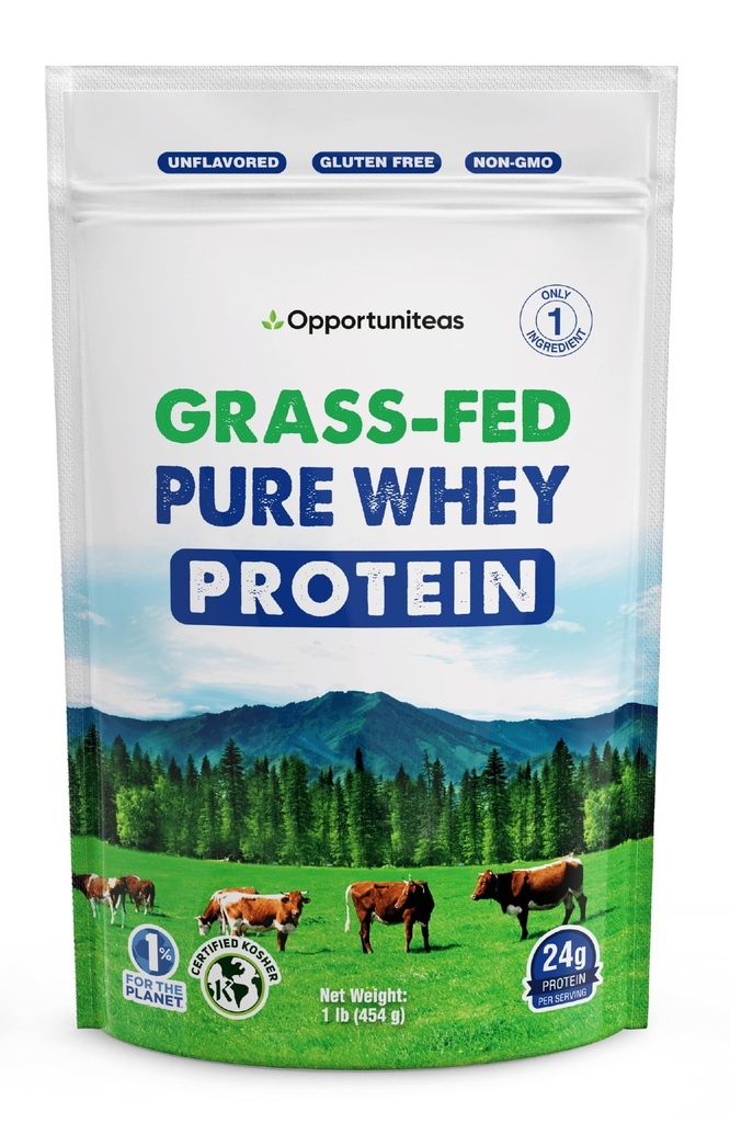 Opportunitas Grass Fed Whey Protein Powder Concentrate - 1 συστατικό - καθαρό συμπλήρωμα πρωτεΐνης για το ποτό, smoothie, Shake, Cooking & Bakeing - μη GMO, ορμονών χωρίς & γλουτένη - 1 λίρα