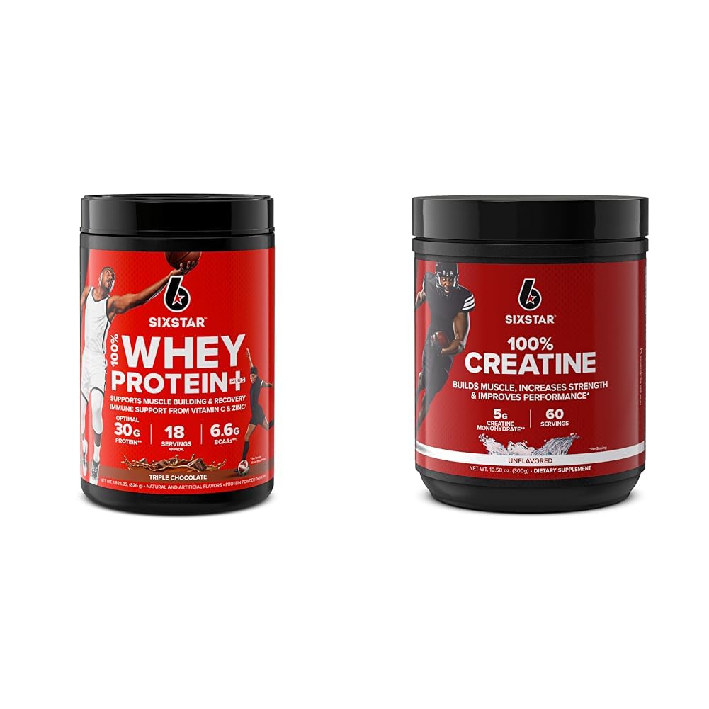 Έξι αστέρια Elite Σειρά 100% πρωτεΐνη Whey Plus τριπλή σοκολάτα 1,8lbs και 100% Creatine Monohydrate σκόνη Unflavoured 60 εξυπηρετούν