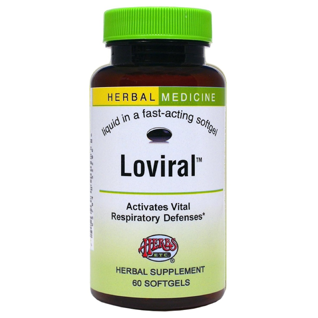Herbs, Etc. Loviral - Lung Health Supplement for Respiratory Defense & Support - Herbal Supplement with Lomatium, Pelargonium & OSHA - Gluten-Free - 60 Softgels (60 Hizmet)