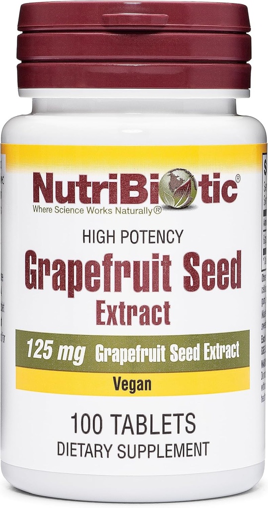 NutriBiotic – Grapeaving Seed Extract Tabletleri 125 mg, 100 Count | Premium Grade GSE with Bioflavonokles | Potent Immune & General Health Support | Easy to Swallow | Vegan, Gluten Free, Non-GMO