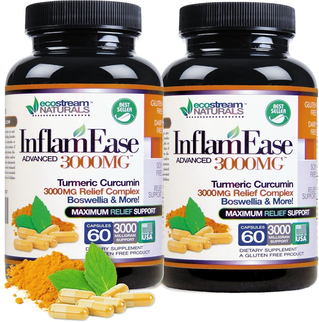 2 Paket - Turmeric, Curcumin, Enzymes ve Boswellia ile Gelişmiş InflamEase - Vejetary (Pazar Mayıs Vary)