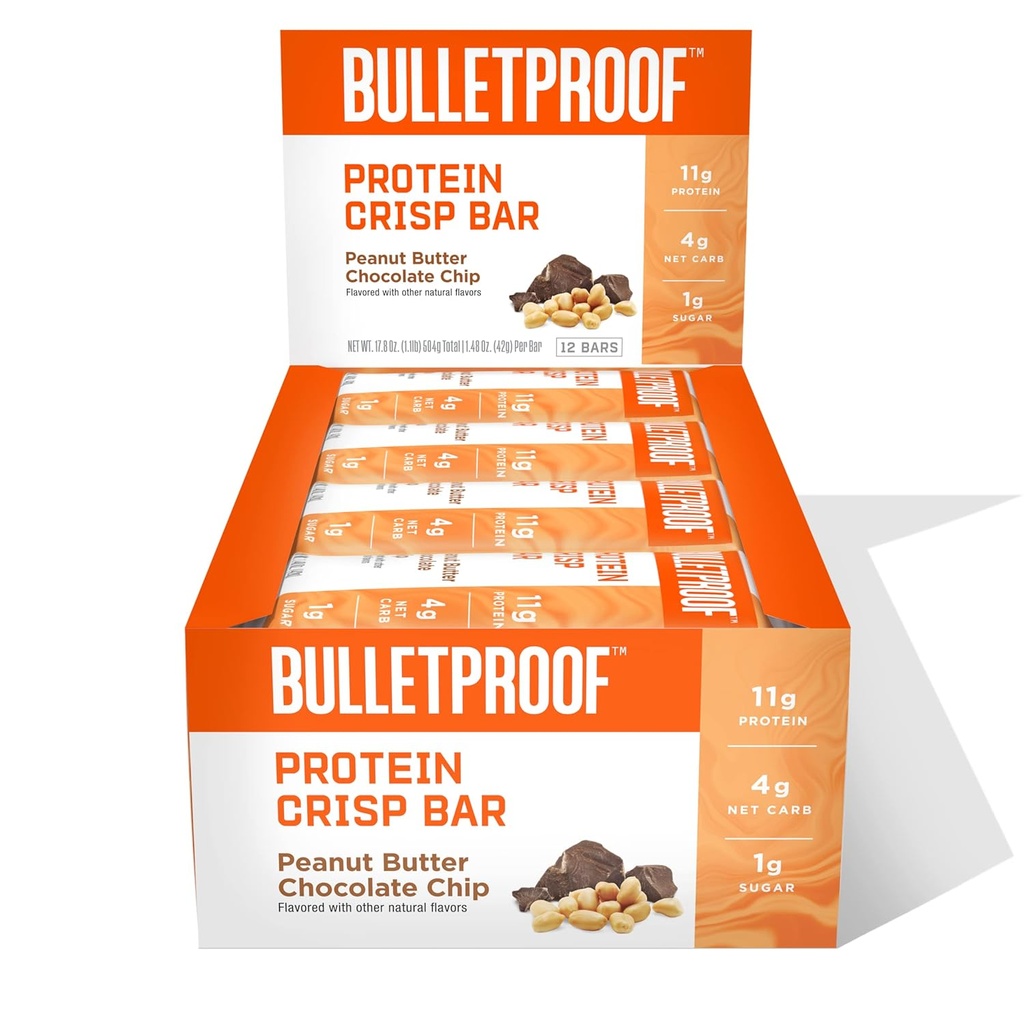 Kurşunlu protein Crisp Bars, Peanut Butter Chocolate Chip, 12 Pack, Yüksek Protein, Low Sugar