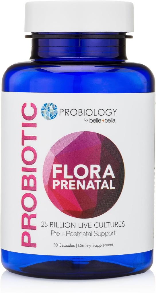 Belle+bella Probiology Flora Prenatal Capsules - Dual Action Probiyotik & Prebiyotik Supplement with Folic Acid for Prenatal & Postnatal Women - Non-GMO, Vegan & Gluten Free - 30 Caps