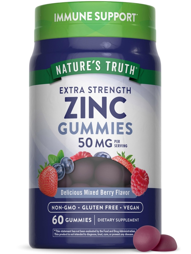 Nature's Truth çinko Gummies for Yetişkinler | 50 mg | 60 Kont | Vegan, Non-GMO & Gluten Free Extra Strength Supplement | karma Berry Flavor