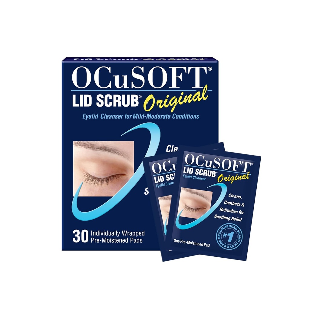 OCuSOFT Lid Scrub Original Eyelid Cleanser - Pre-Moistated Eyelid Wipes for Mild to Moderate conditions - Eyelid Cleanser to Clean, Comfort & Soothe Irritated Eyelids - 30 Countlid