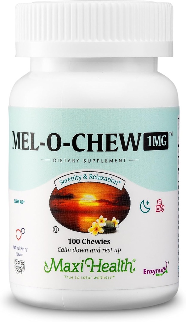 Maxi Health Melatonin 1mg Μασώμενο - Βοήθεια για τον ύπνο Μελατονίνη για την ενθάρρυνση του φυσικού ύπνου – Μη-Habit Forming Supplement with Enzymax for Fast-Active support Kosher (100 Μονάδες, 2-Pack)
