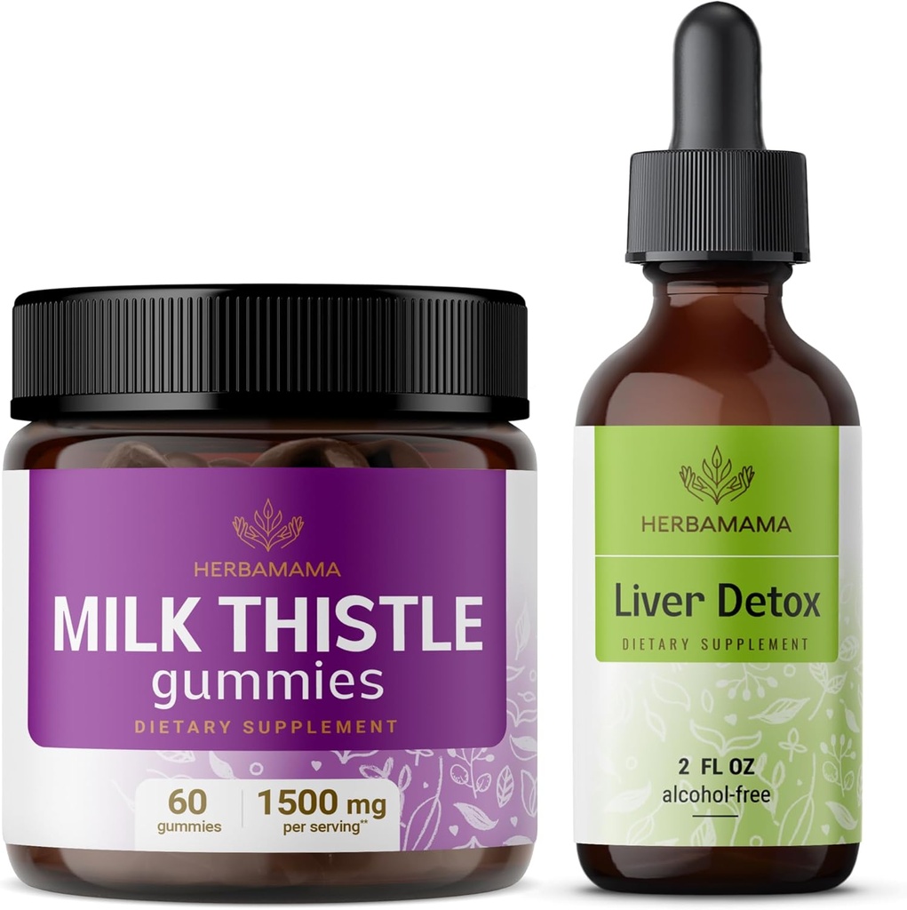HERBAMAMA Süt Butle ve Liver Support Kompleks Kit - Süt Butle Gummies & Liver Detox Sıvı Kompleks 4 fl oz - Vegan, Non-GMO, Alkol-Free - 2 Pack