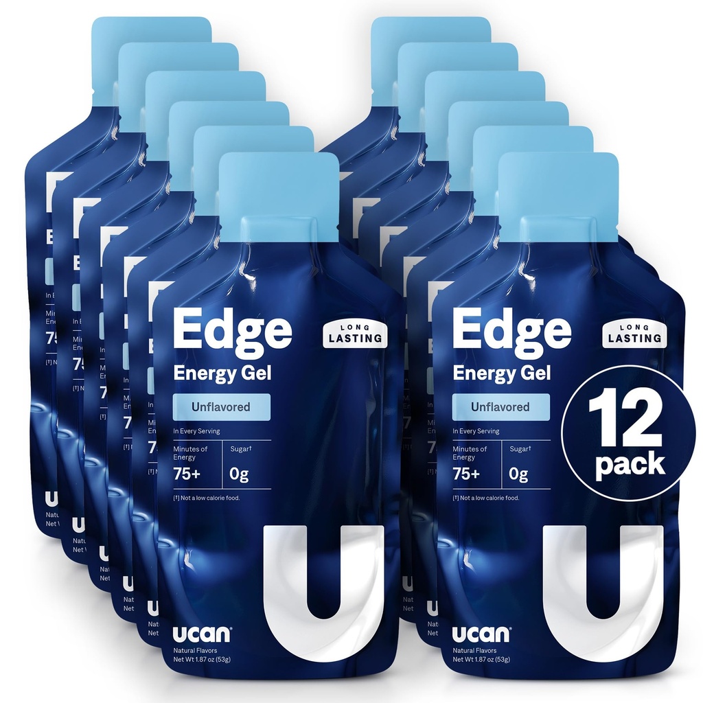 UCAN Edge Energy Gel Shots, Unflavored (12, 2 Ounce Packets) for Run, Education, Workouts, Fitness, Bisiklet, Crossfit | Sugar-Free, Vegan, & Keto Friendly Energy
