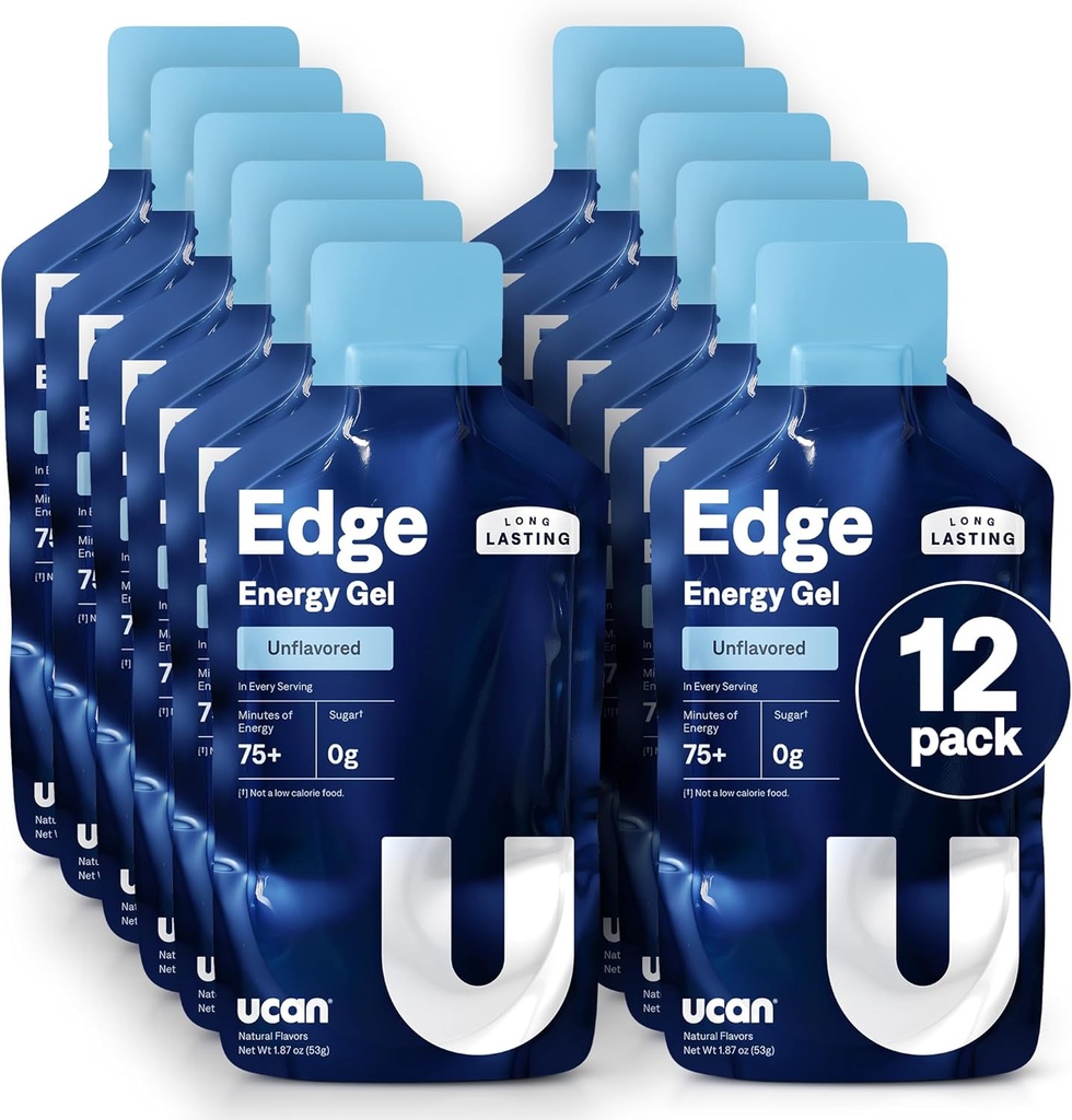 UCAN Edge Energy Gel Shots, Unflavored (12, 2 Ounce Packets) for Run, Education, Workouts, Fitness, Bisiklet, Crossfit | Sugar-Free, Vegan, & Keto Friendly Energy