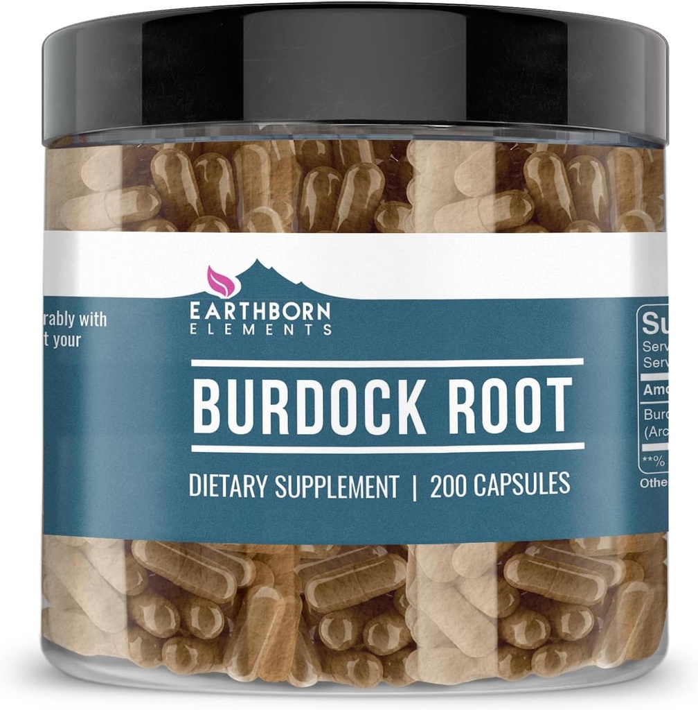 Earthborn Elements Burdock Root 200 Capsules, Pure & Undiled, No Wordss