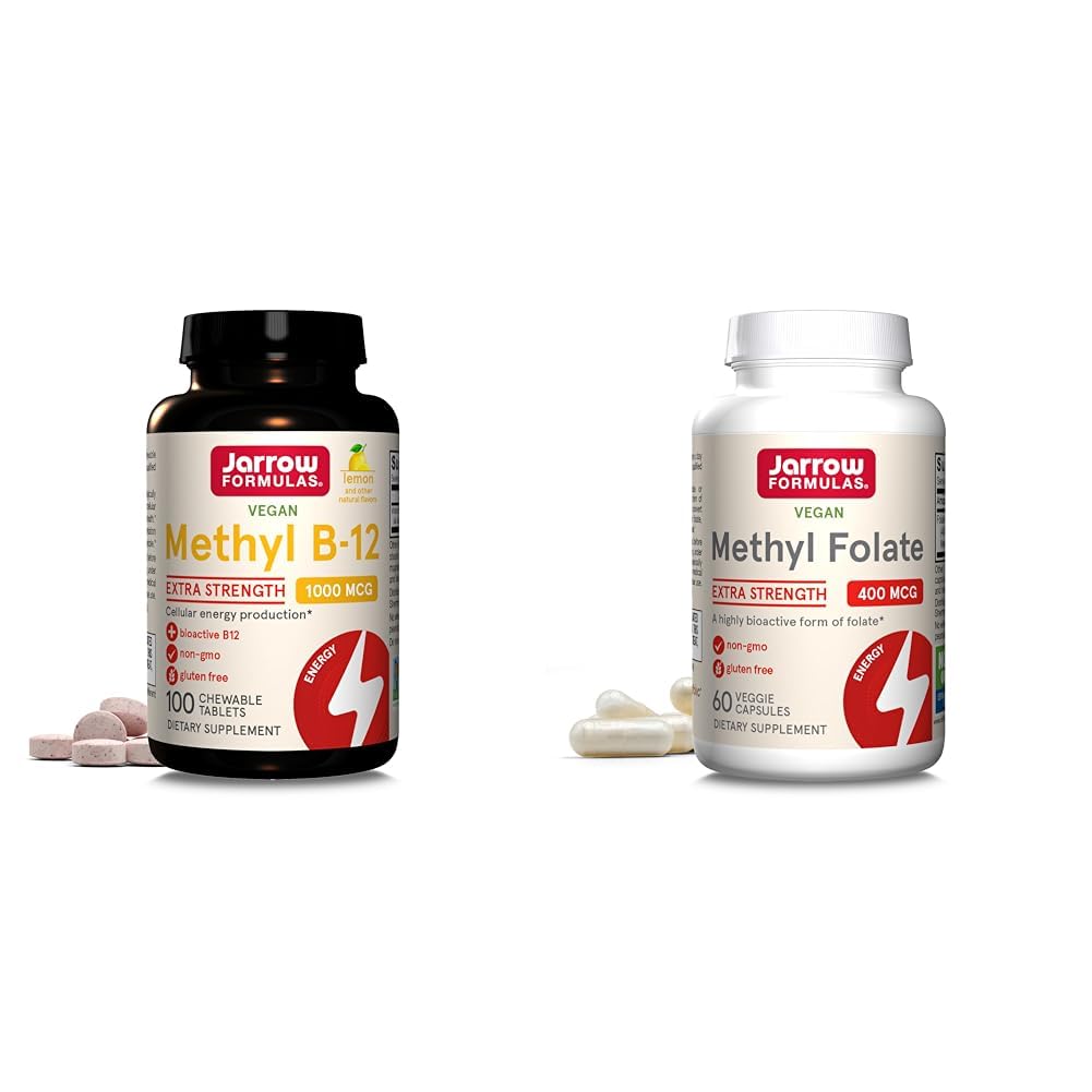 Jarow Methyl B-12 1000mcg 100 Μασώμενα & Φολικό Μεθύλιο 400mcg 60 Κάψουλες Veggie Δέσμη για Κυτταρική Ενέργεια, Εγκεφαλικό, Καρδιαγγειακό & Νευρολογική Υποστήριξη Υγείας