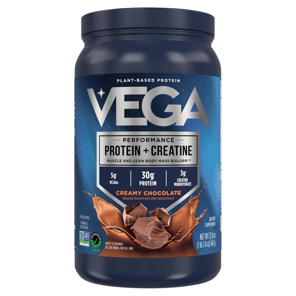 Vega proteini + Kretin - 30g Plant-Based Protein, Çikolata, 13 Hizmet, 3g Kretine, 5g BCAAs, Vegan, Keto, Gluten Free, Dairy Free, Low Carb, Kas Büyüme ve Onarım için,