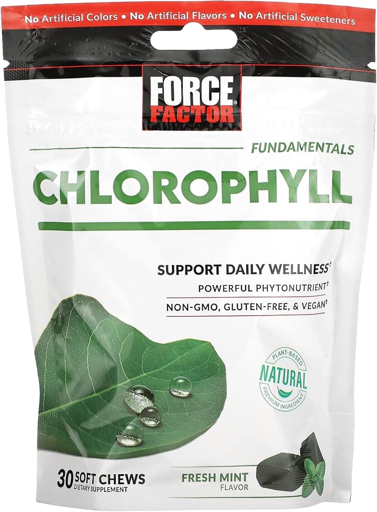 FORCE FACTOR Chlorophyl Soft Chews Συμπλήρωμα αντιοξειδωτικών για τη μείωση του σώματος ODOR, την προώθηση της φρέσκιας αναπνοής, μη ΓΤΟ, χωρίς γλουτένη, και Vegan, φρέσκο άρωμα μέντας, 30 μαλακά μάσημα, πράσινο