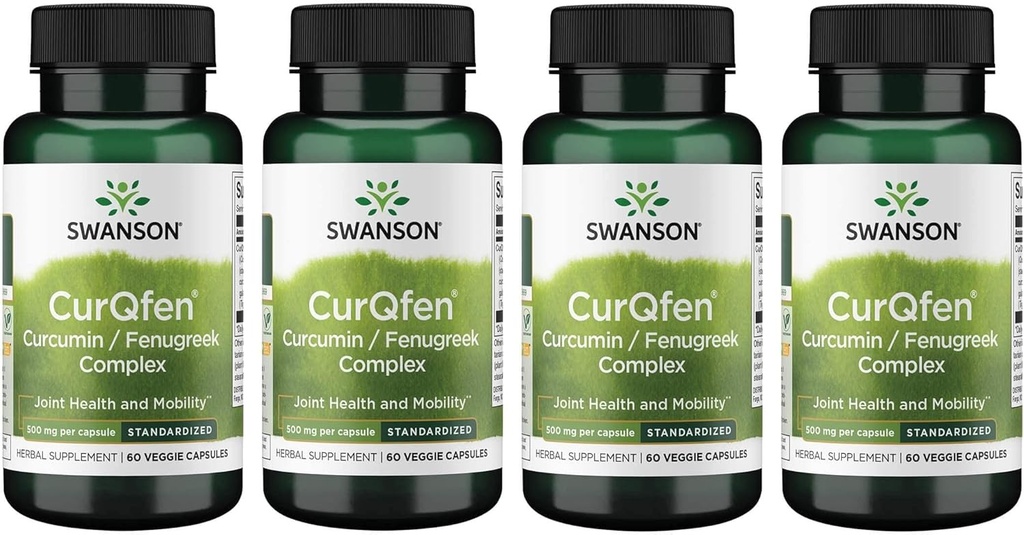 Swanson Controlled Release Curqfen Curcumin/Fenugreek Kompleksi 60 Veg Capsules (4 Pack)