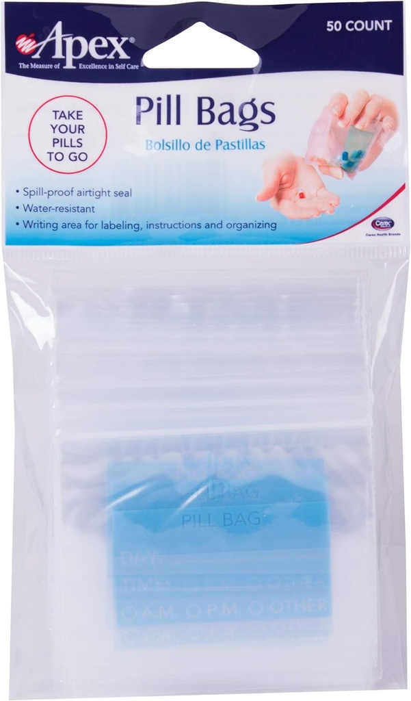Apex Pill Çanta Üniforma Pill, Vitamin ve Tıp Organize Pouches, Spill-Proof Airtight Seal, Pocket Dimensiond ve Travel Friendly, Easy to Use, 50 Count, BPA Free