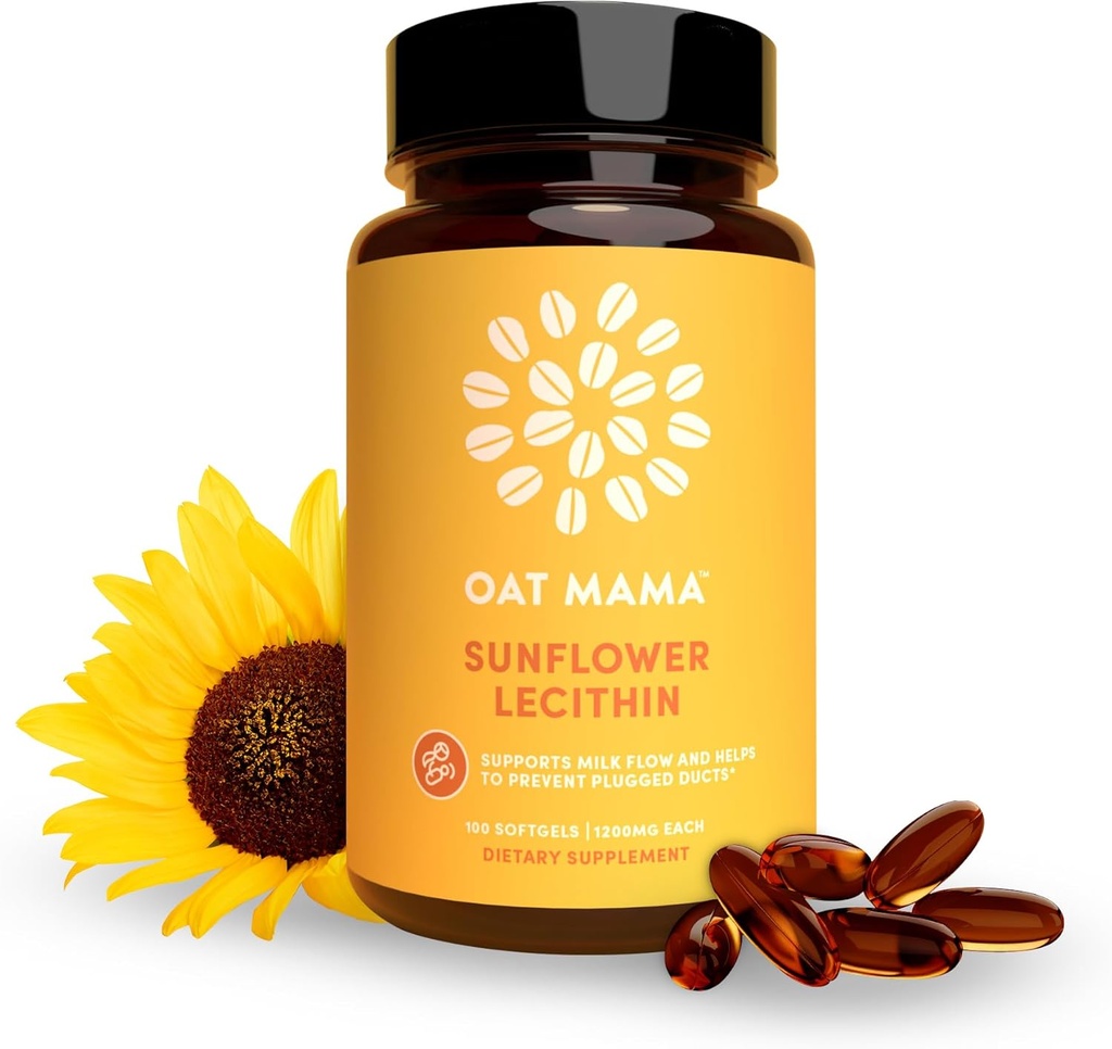 OAT MAMA Sunflower Lecithin Lactation Capsules | Milk Flow & Clogged Duct Relief | Postpartum Lactation Support to Art | 30 Count