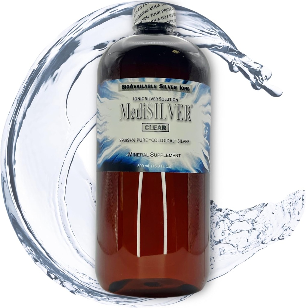 MediSILVER Clear True Free Ionic Colloidal Silver Diyetary Supplement - 500 mL (16.9 Fl Oz) Amber Ted-Free Plastik Şişe Şişe