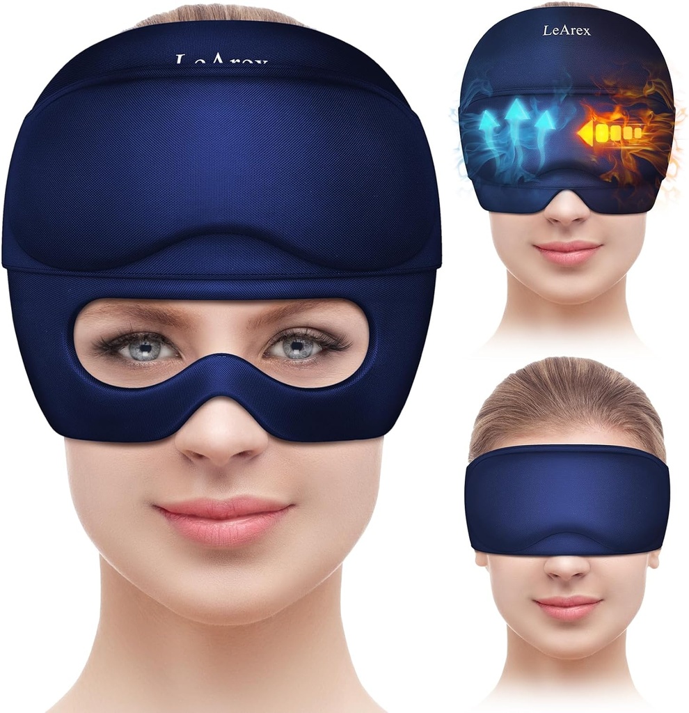 Migraine Relief Cap with Gel Eye Mask, Headache Relief Cap Buz Kafası Sıcak ve Soğuk Terapi Hat, Migraine Cap Gel Cap for Headache Puffy Eyes Sinus ve Ger Stres Stresi Yardımı (Mavi)