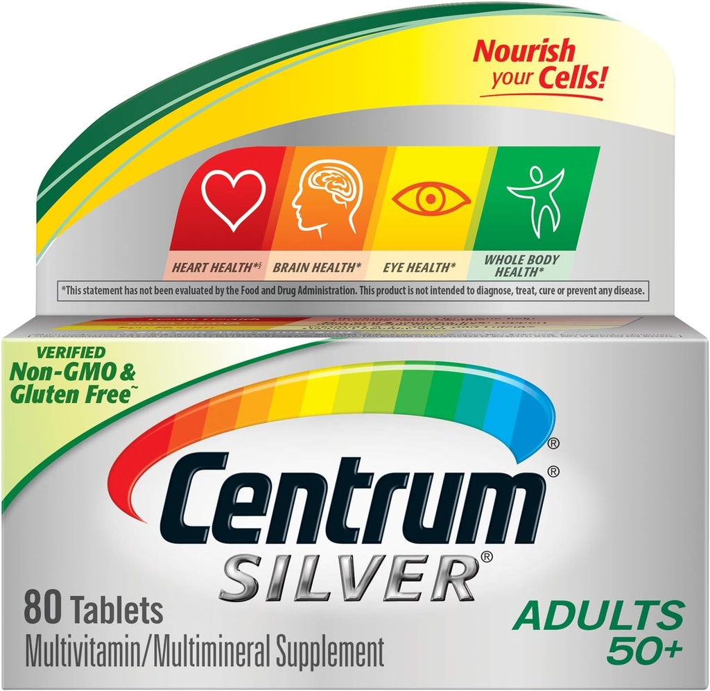 Centrum Silver Multivitamin Supplement Για Ενήλικες Πάνω από 50, 80 δισκία (πακέτο του 2)