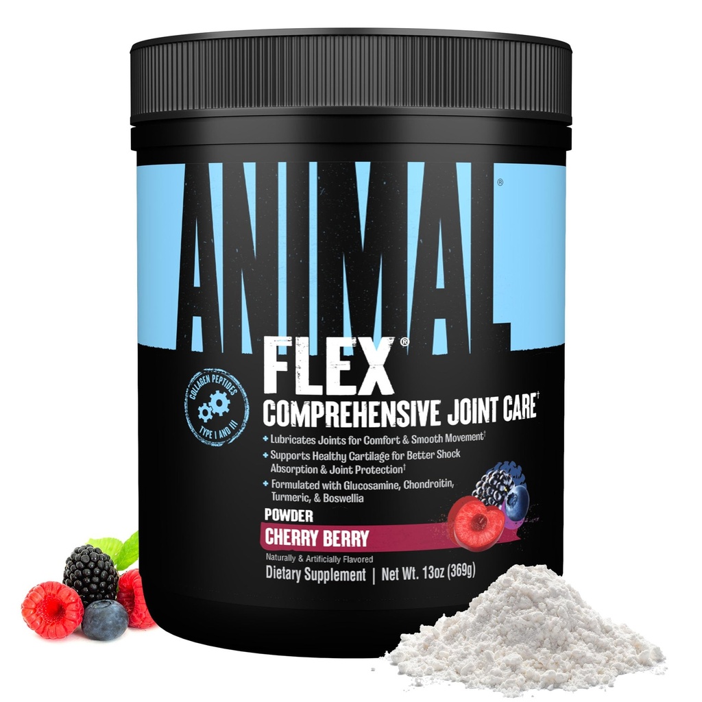 Animal Flex Powder - Κοινό συμπλήρωμα υποστήριξης για την ανακούφιση του πόνου, την επισκευή και την αποκατάσταση των μυών με κουρκουμά, γλυκοζαμίνη, χονδροϊτίνη, MSM, κολλαγόνο και Boswellia, Μεγάλη γεύση κεράσι, 30 Scoops