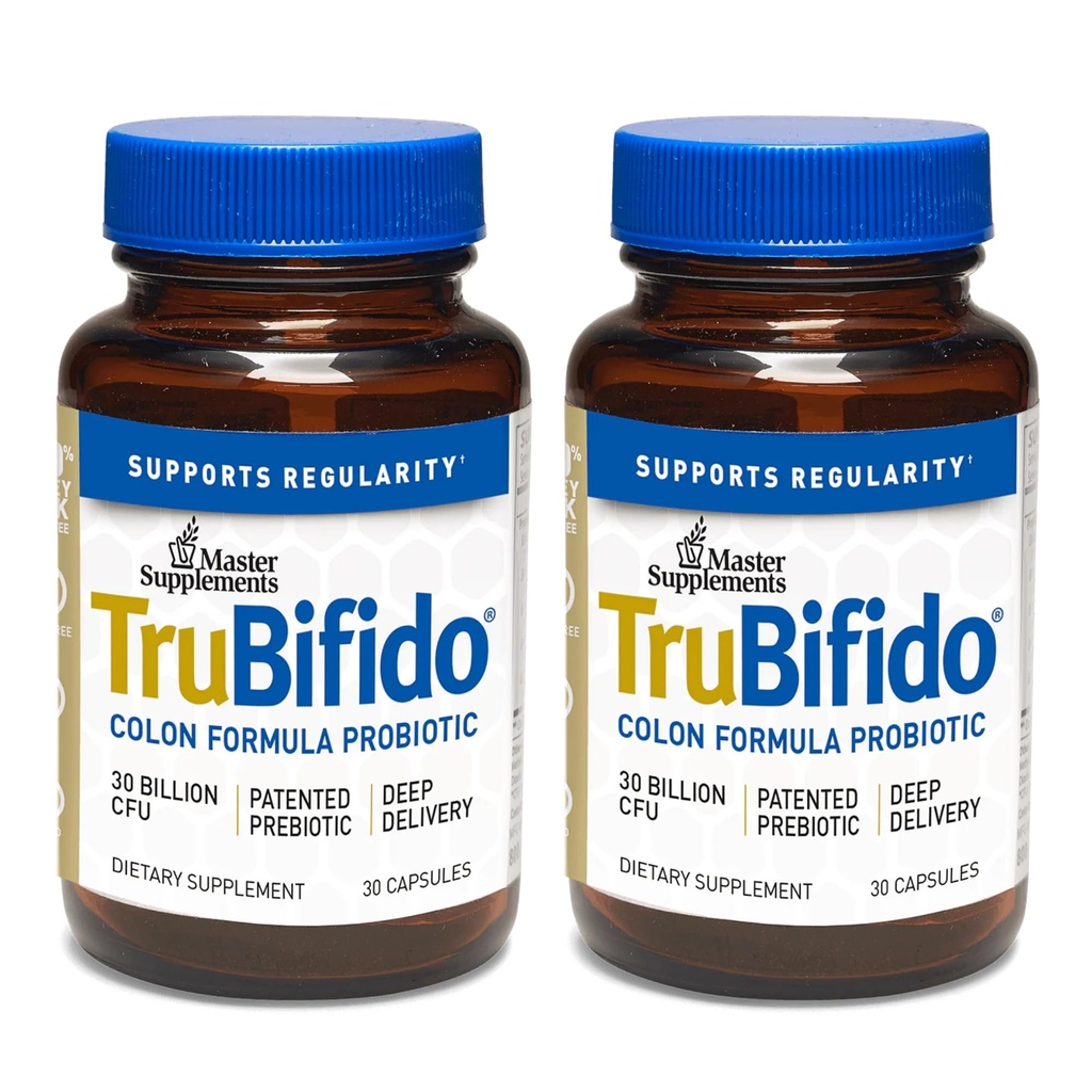 Master Συμπληρώματα TruBifido - 30 κάψουλες, πακέτο των 2 - Ισχυρό προβιοτικό για την υγεία του παχέος εντέρου & ενέργεια - ανοσοενισχυτής, υποστηρίζει την κανονικότητα - χωρίς γλουτένη - 60 Σύνολο εξυπηρετήσεων
