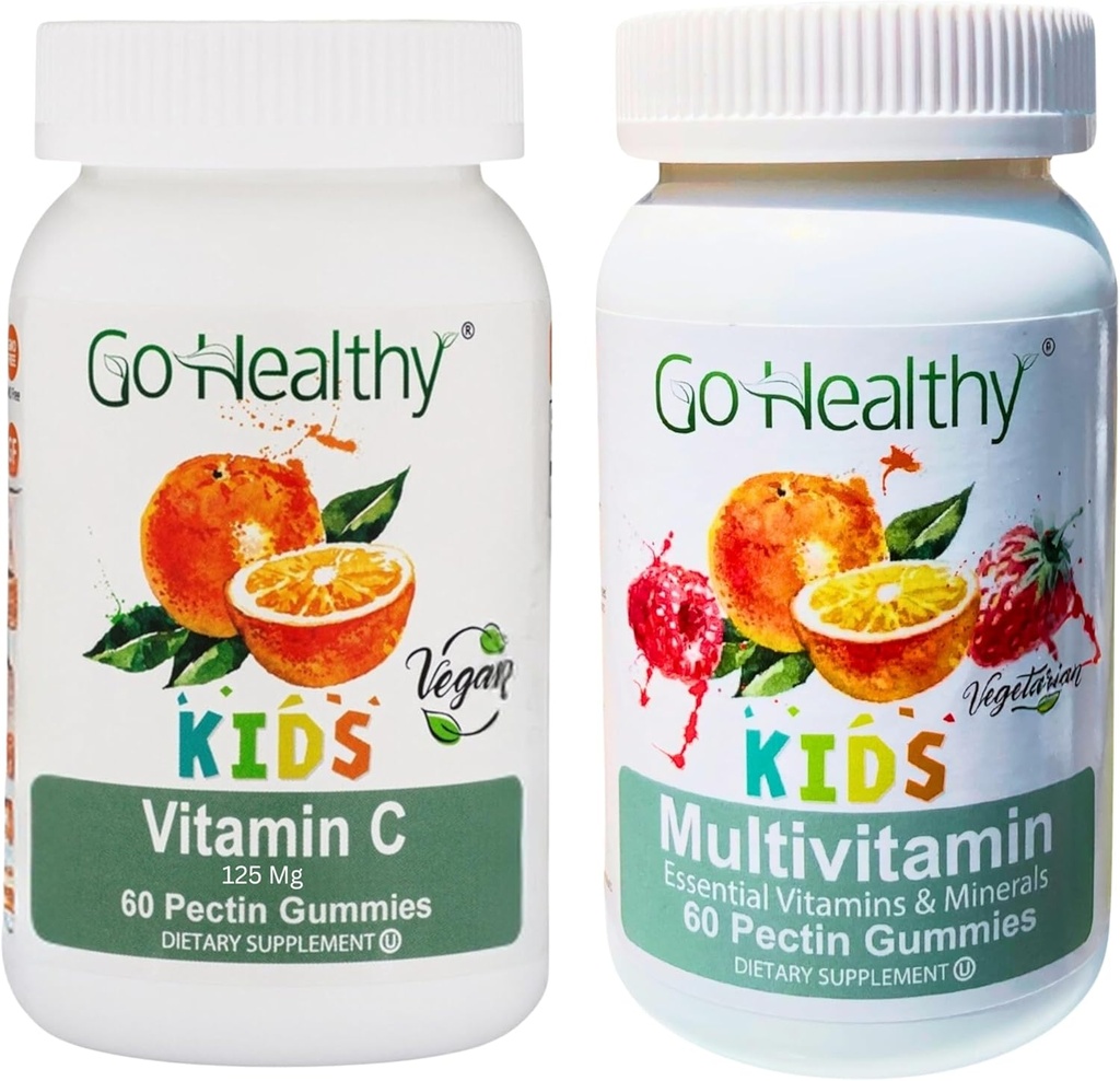 Go Healthy Multivitamin Gummies (1 μπουκάλι) και βιταμίνη C Gummies (1 μπουκάλι) για τα παιδιά, Toddlers, χορτοφάγους, Kosher & Hanal, χωρίς γλουτένη, χωρίς γλουτένη