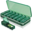 Pill Box and Organizer 2 Times a Day, Weekly Travel Case for Vitamins, Fish Oils + 2 Detachable Cute Organizers (Green)