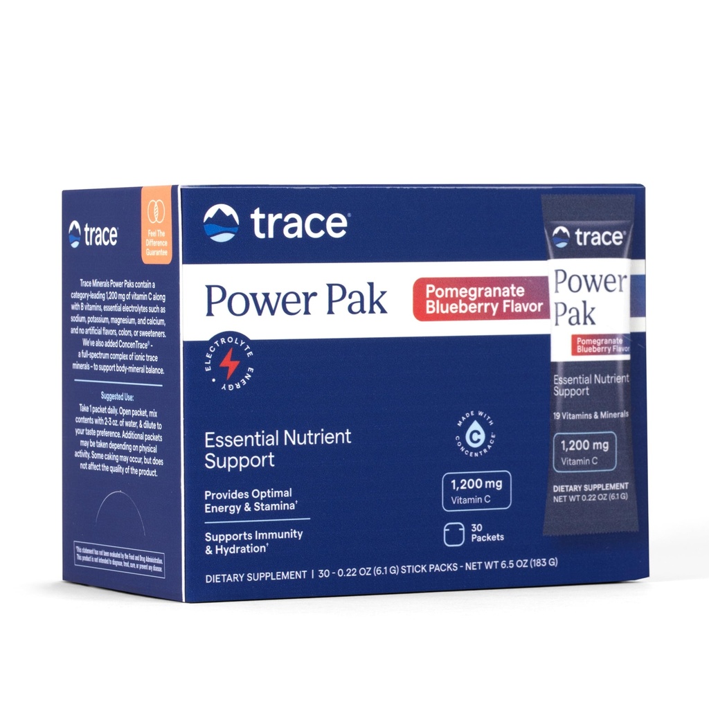 Trace Minerals Power Pak Multivitamin ve Multimineral Packets - Elektrolyte Support - 1200 mg C Plus 70 Pomegranate Blueberry Flavor - 30 Packets