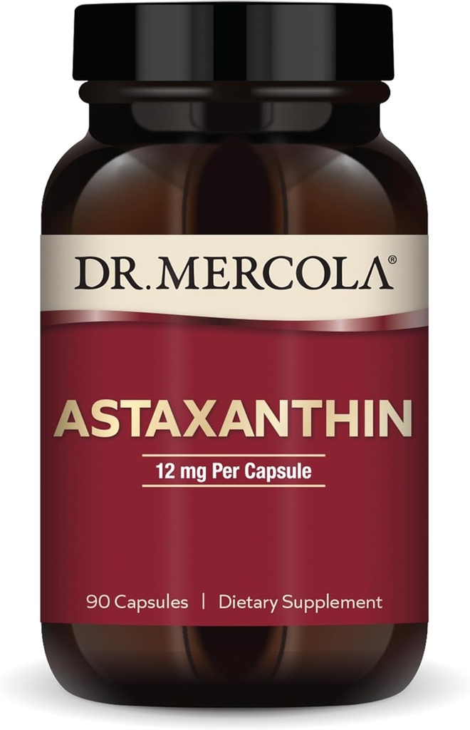 Dr. Mercola Organik Astaxanthin - 12 mg Astaxanthin - Güçlü Antioksi Desteği - Organik Mikroalgae Ekstraksiyon - Non-GMO, Gluten-Free & Soy-Free - 90 Capsules (90 hizmet)