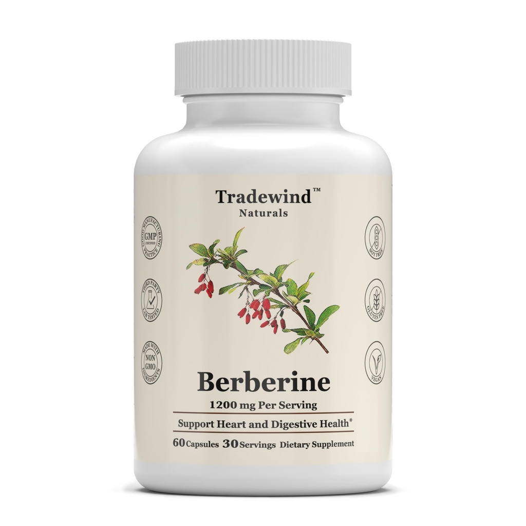Berberine Supplement - Berberine HCl 1200mg - Metabolic Support - Vegan - Non-GMO - Gluten Free - 60 Vegetable Capsules
