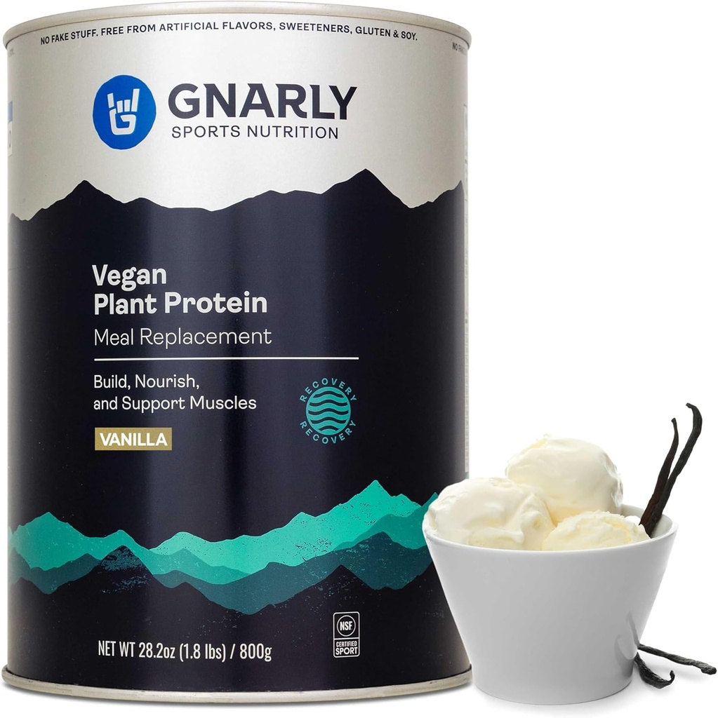 Gnarly Διατροφή Πρωτεΐνη φυτού Vegan – Βανίλια Vegan Protein Powder, NSF Sport Certified – Αντικατάσταση γεύματος, Daily Nutritional Boost – Λακτόζη Δωρεάν σκόνη – Βανίλια, 28,2 oz